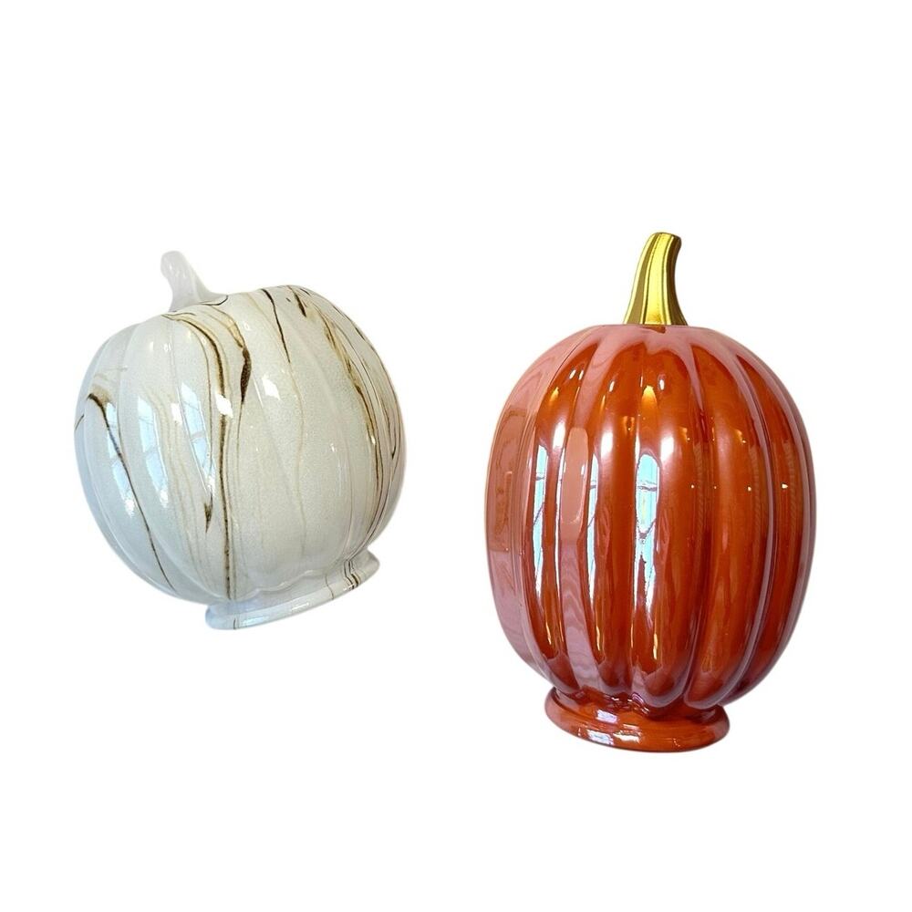 Fall Ceramic Pumpkin Tealight Candle Cover Holders Set Halloween Farmhouse Decor